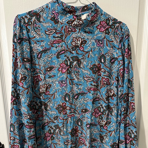 LOFT Bouquet Blue and Pink Floral Mock Neck Midi Dress. NWT - Picture 6 of 13